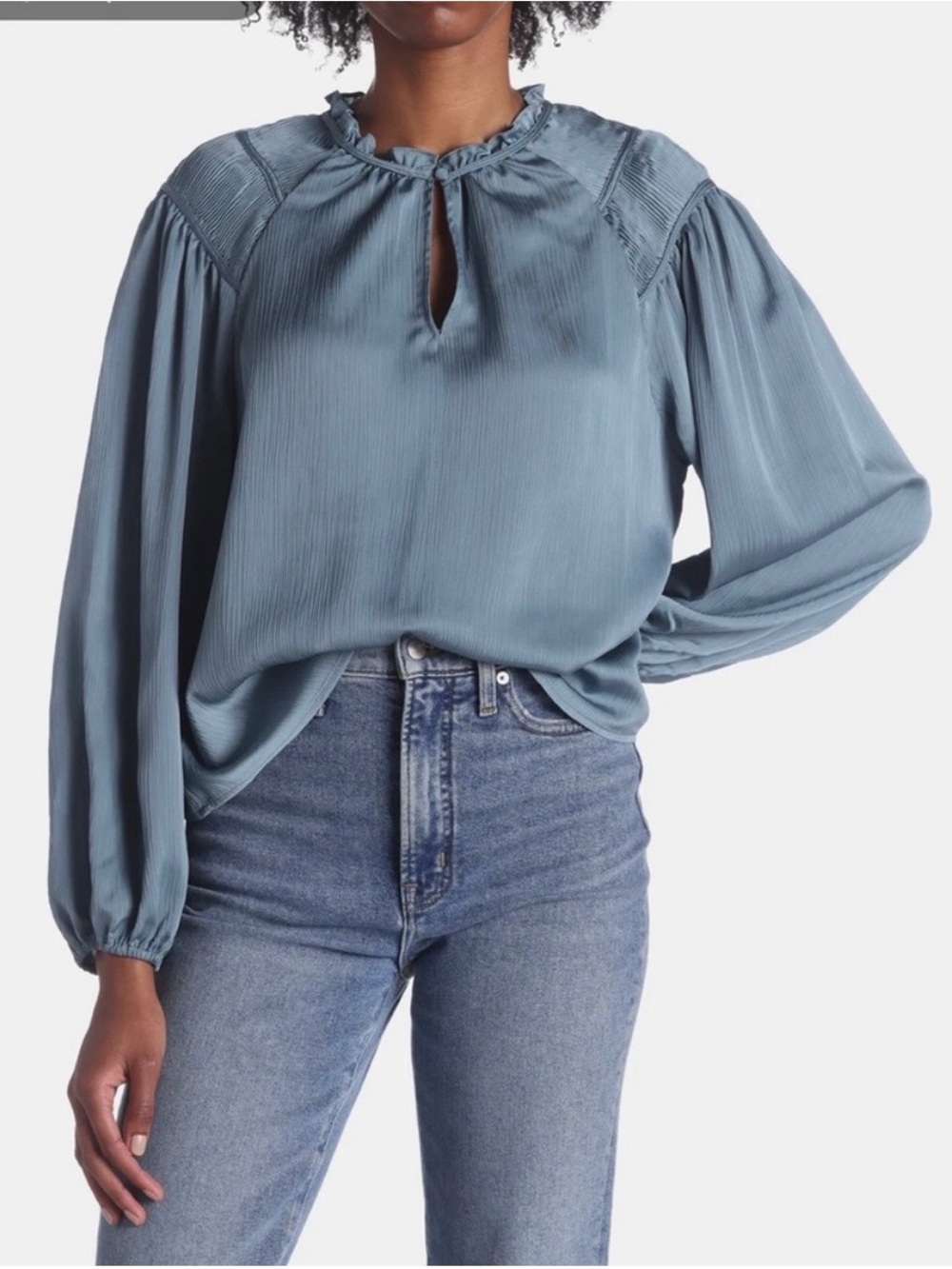 NWT! 1. State Women’s Ruched Detail Raglan Top - SZ M - Blue Surf Top Blouse